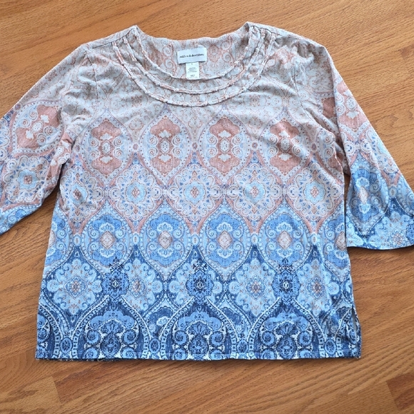 Alfred Dunner Women's Boho Pattern Blouse - Blue and Pink - Picture 2 of 5